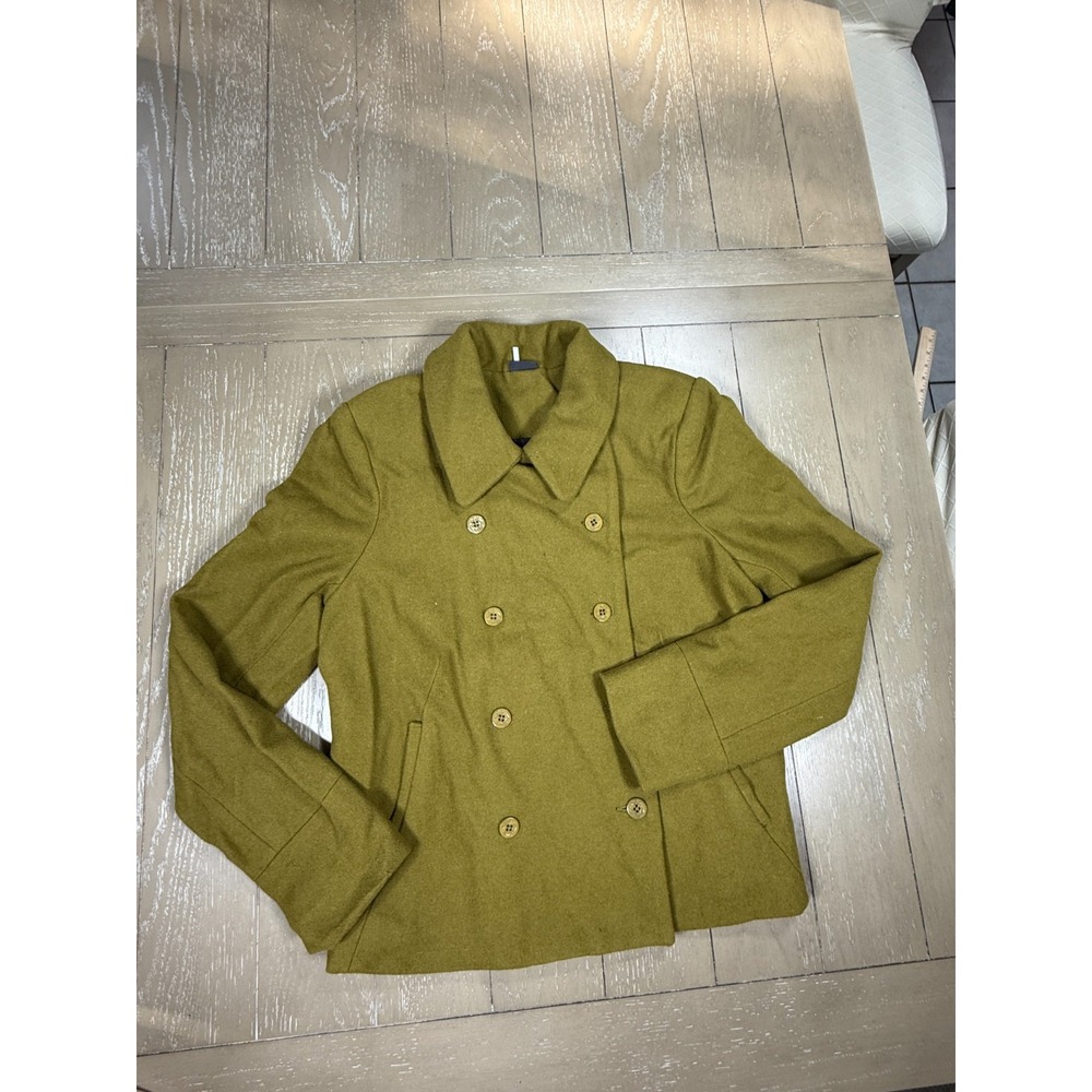 Sparkle & Fade Wool Blend Moto Jacket Large Double Breasted Peacoat Olive - Picture 3 of 16